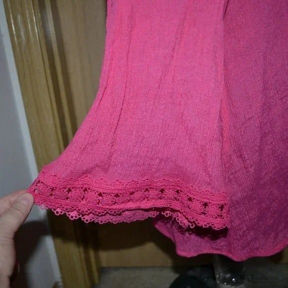 Zac & Rachel Cold Shoulder Fuchsia Boho Vacation Dressy Crochet Detailed Top - Picture 6 of 9